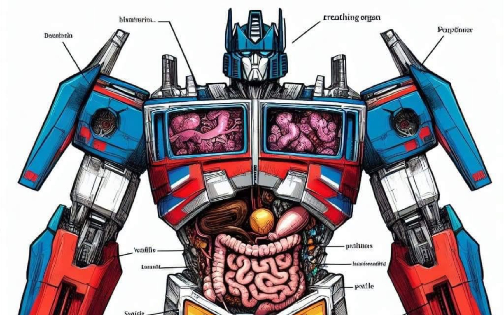 学生物的画变形金刚解刨图.内容可能引起不适,胆小勿视.