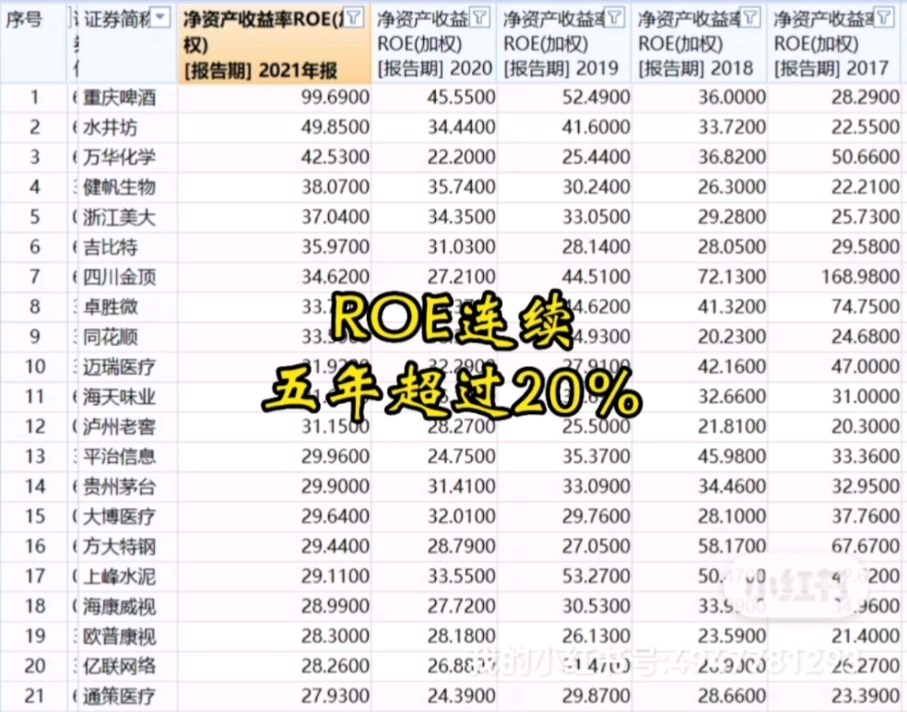 ROE连续五年超过20%的,A股只有47家!哔哩哔哩bilibili