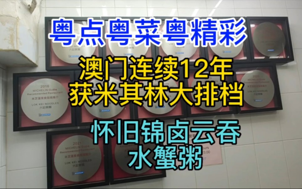 粤点粤菜粤精彩,澳门连续12年获米其林大排档,怀旧锦卤云吞,水蟹粥,粤语中字幕哔哩哔哩bilibili