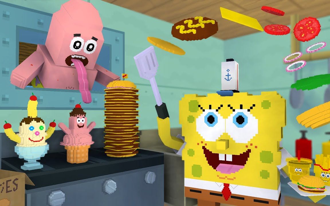 搞笑动漫:海绵宝宝挑战做美味汉堡,派大星馋的流口水!