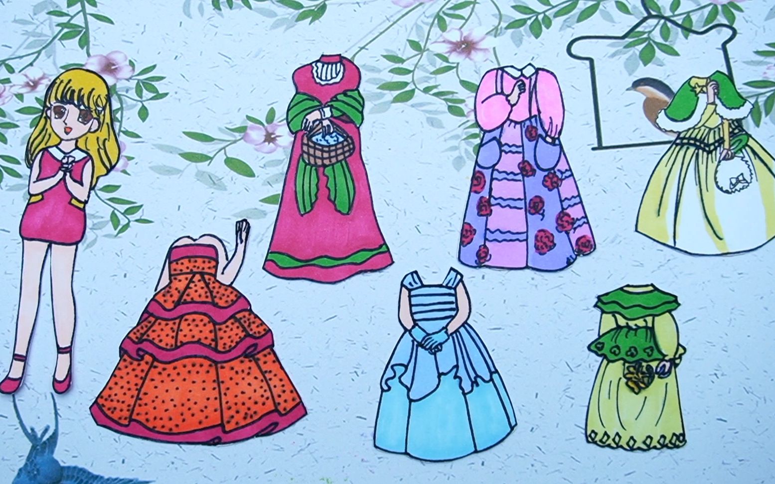 纸娃娃创意手工:手绘迪士尼爱丽丝公主,制作六款复古连衣裙