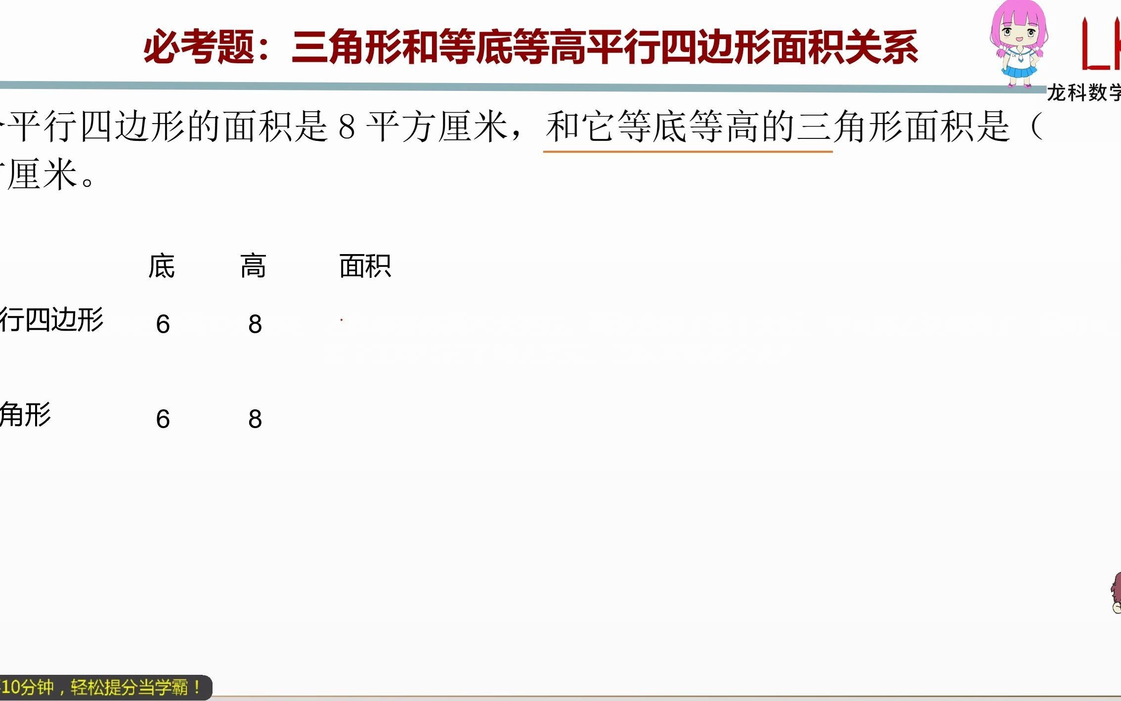 [图]五年级上册：三角形和等底等高平行四边形面积关系（590321）