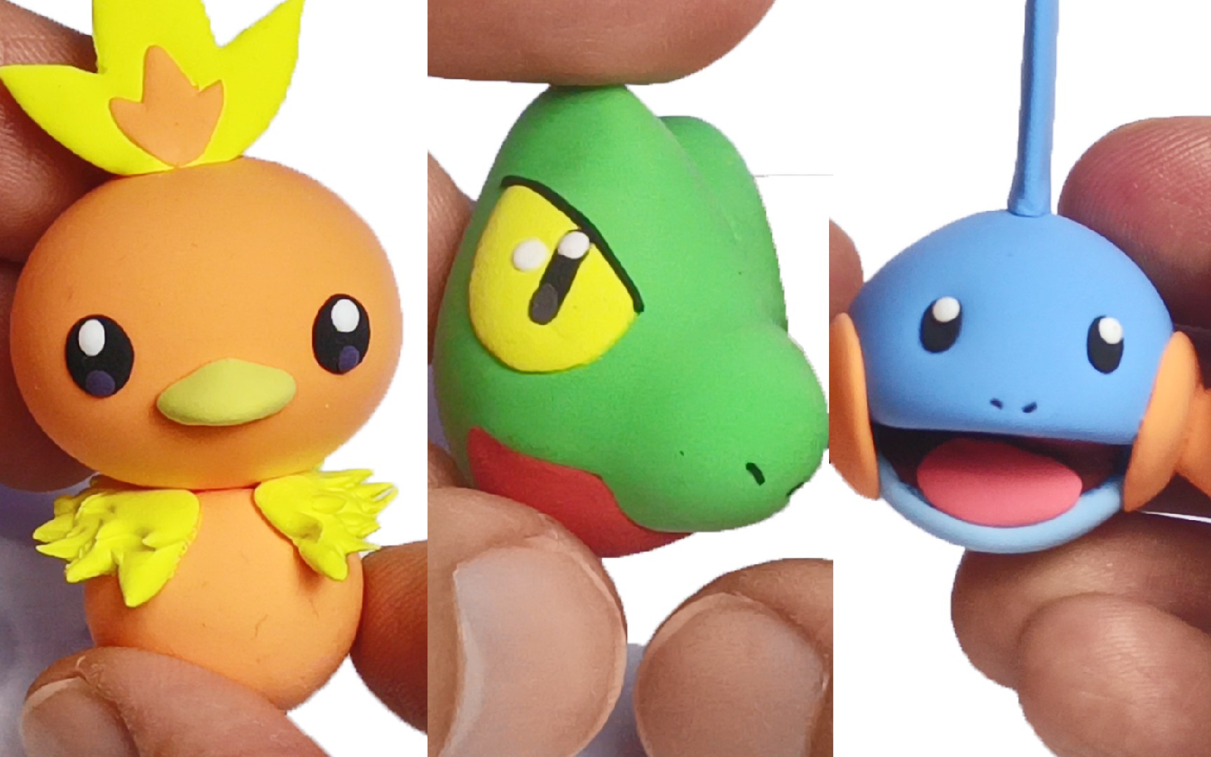 第三世代御三家粘土宝可梦丰缘地区火稚鸡木守宫水跃鱼制作分享