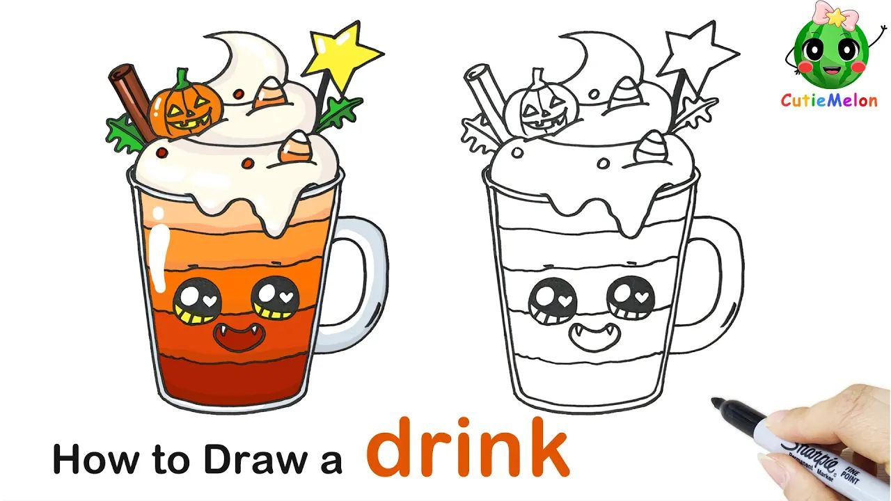 儿童简笔画南瓜饮品𐟎ƒHow to Draw Funny Pumpkin drink Easy|Easy Cute Fall Art|Easy Drawings哔哩哔哩bilibili