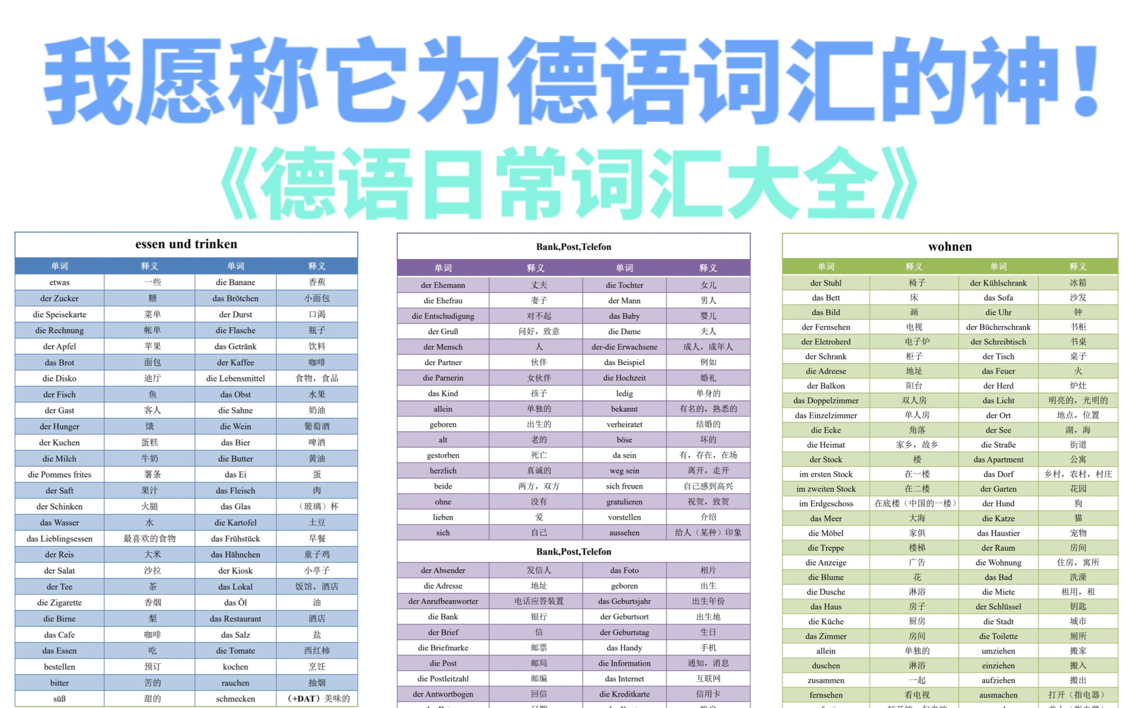 德语词汇|德语0高频词1周搞定!德语彩色词汇表10页PDF10个list!高颜值美美拿下德语单词~哔哩哔哩bilibili