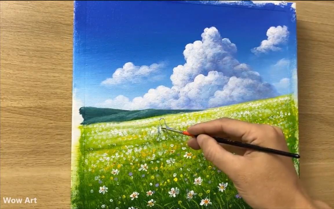 【丙烯画】【绘画教程】【Wow Art】Daisy Field Painting小雏菊田野哔哩哔哩bilibili