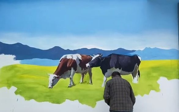 【创意墙绘涂鸦】谁家的牛跑到墙上去了?