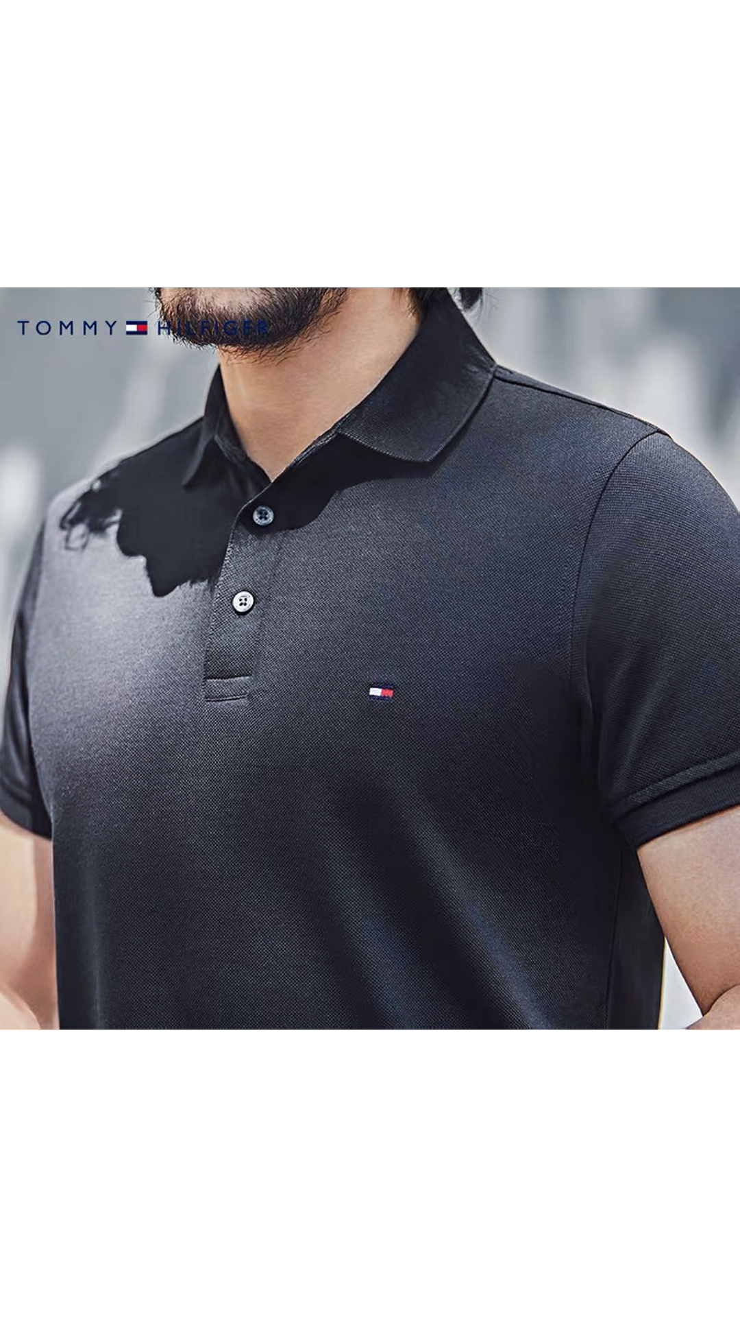 tommy男装简约通勤纯棉小旗标短袖po