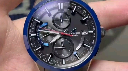 卡西欧海神ocw-s3001e 切面陶瓷蓝圈,钛合金材质 光动能六局电波表