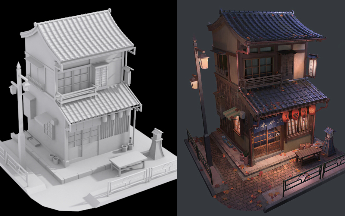 [图]【3dmax场景建模】古风建筑场景白模渲染教程，基础场景布线、思路讲解案例教学