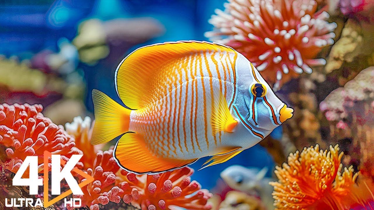 [图]水族馆 4K 视频（超高清） 美丽的珊瑚礁 - 宁静的音乐和多彩的海洋生物