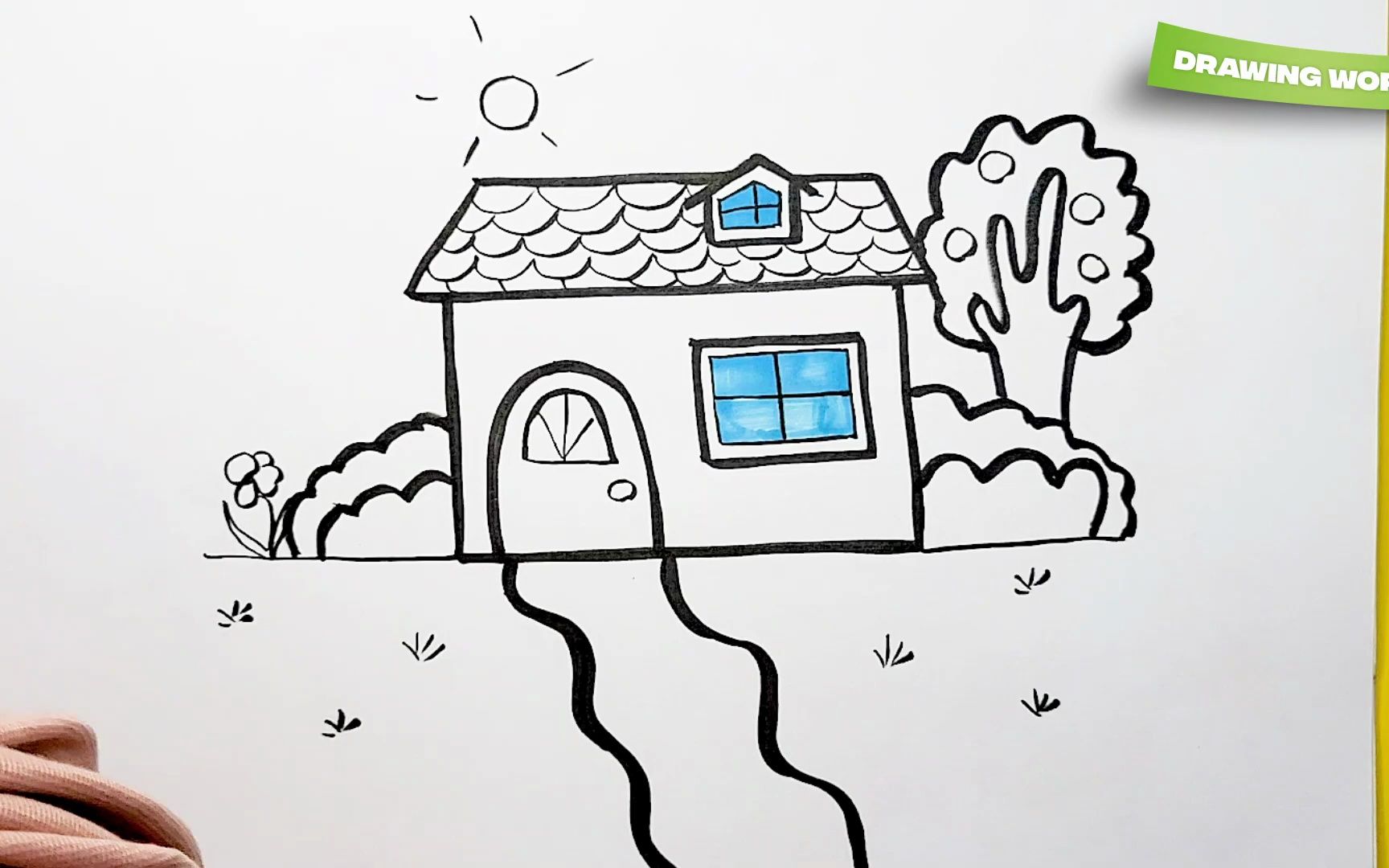 how to draw a house with rainbow roof easy.