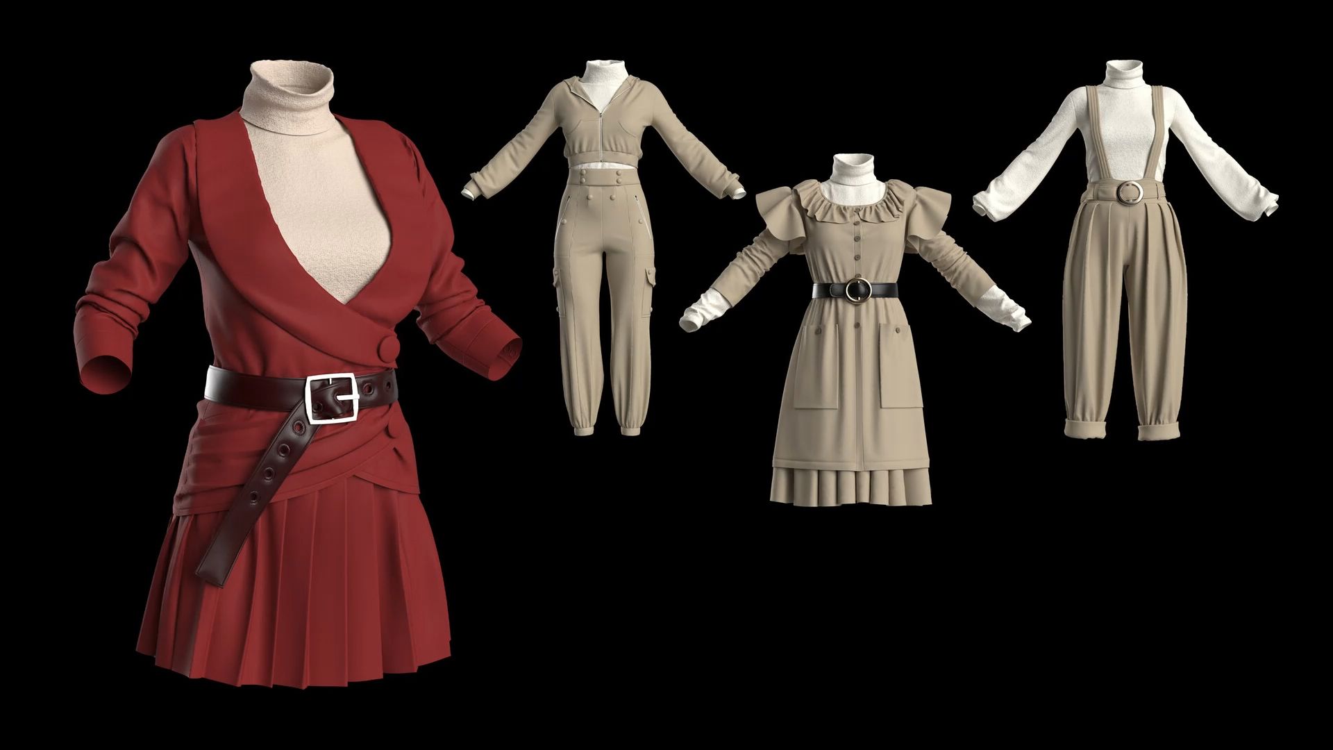 md服装女性连衣裙吊带裤卫衣长裤套装zprj模型打版源文件3d服装