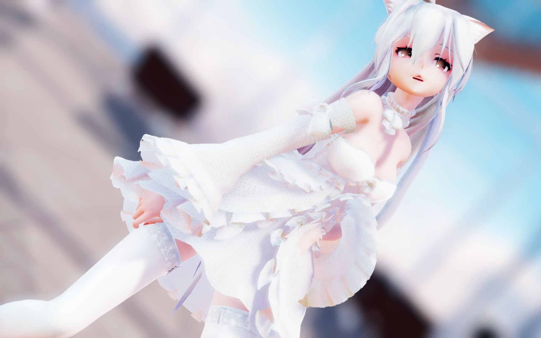 纯白mmd白色连衣裙弱音的绝对领域