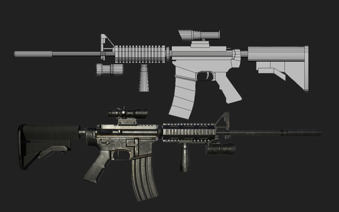 3dmax武器建模:游戏枪械m416模型布线卡线教学,适合新手入门的武器