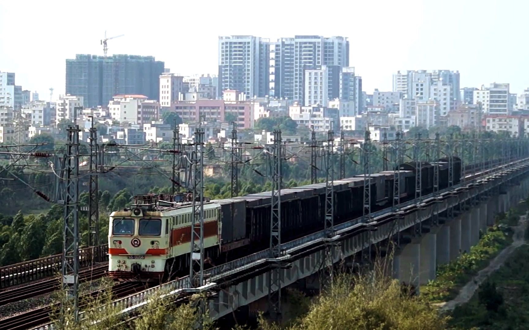 韶七少见短编组货列/客货列桥上会车-黎湛线90号桥k294 55行车记录