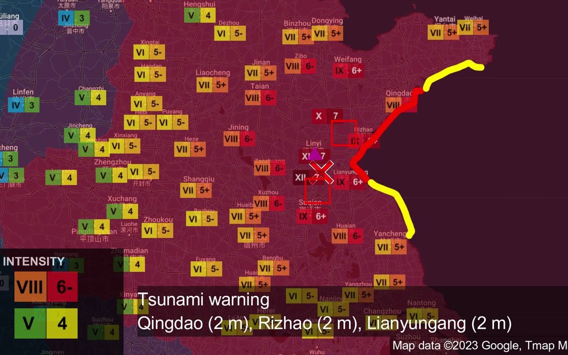 【Shindo 7】1668年山东郯城大地震重现,8.5级,设想的紧急地震速报模拟.哔哩哔哩bilibili