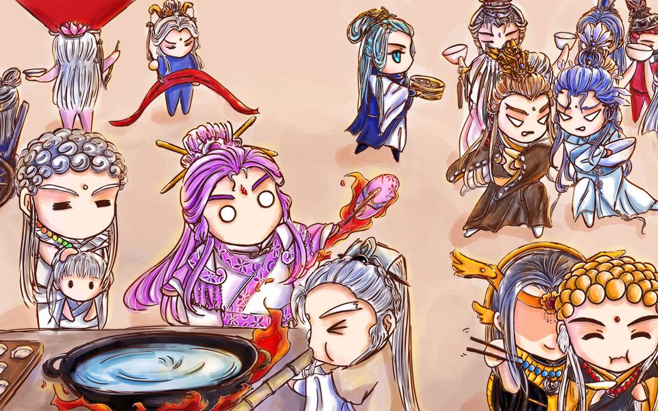 板绘过程霹雳布袋戏全家福三先天玄宗一页书弃天帝q版