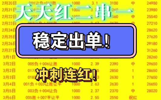 天天红二串一 稳定出单 兄弟们 还没上车的抓紧时间哔哩哔哩bilibili