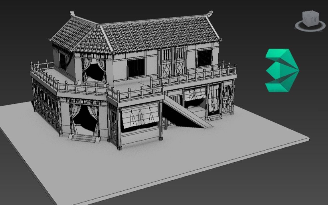 【3dmax建模教学】大型古风游戏场景制作 | 结构搭建 细节布线 双层建筑哔哩哔哩bilibili