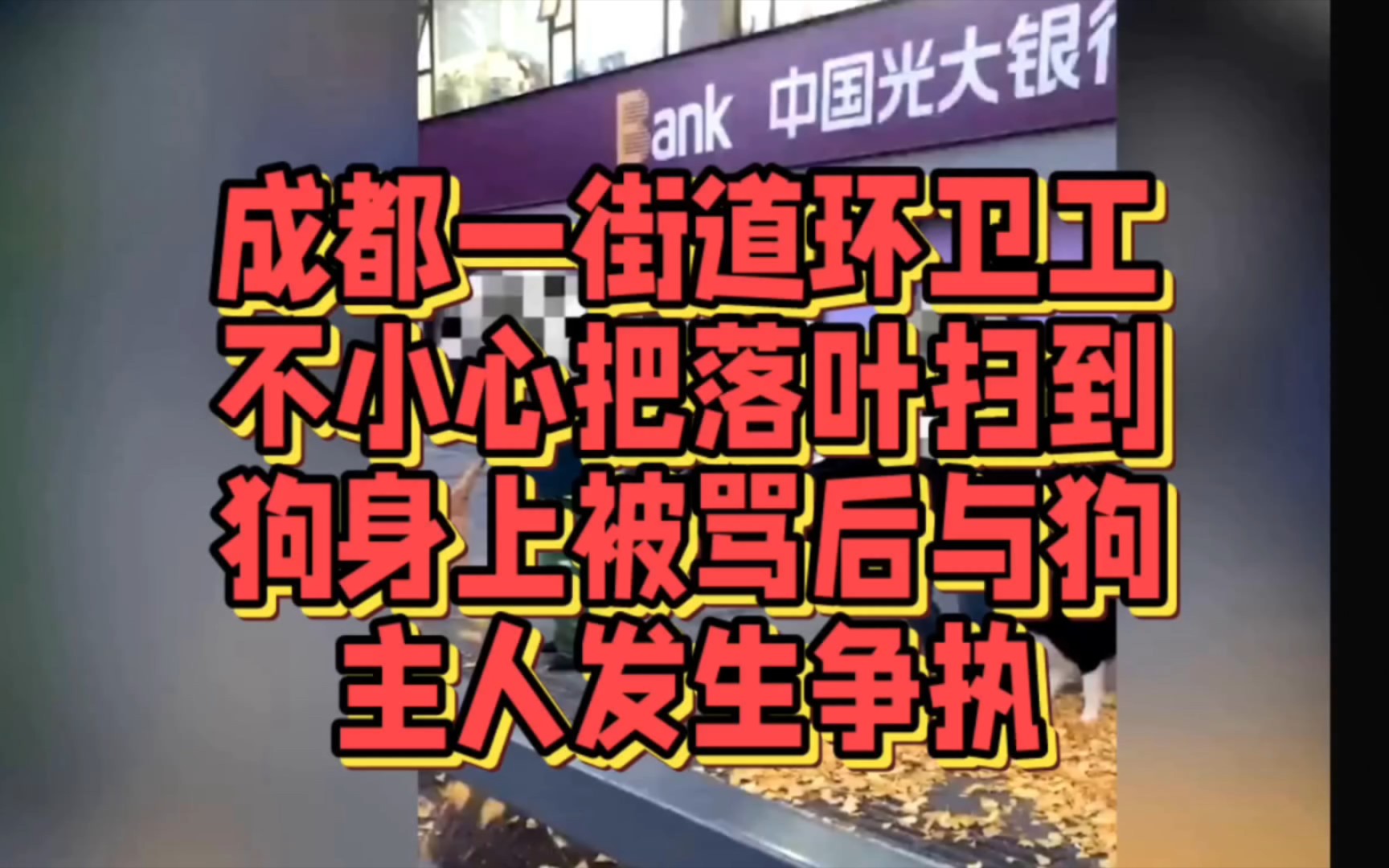 成都一街道環衛工人不小心把落葉掃到狗身上被狗主人罵後發生爭執