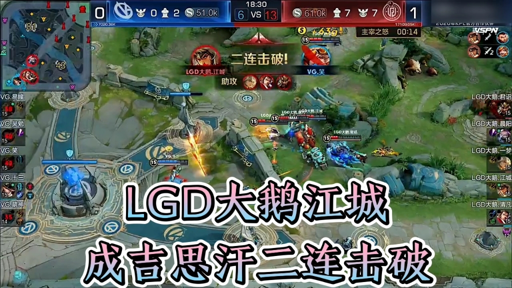 LGD大鹅江城成吉思汗二连击破王者荣耀