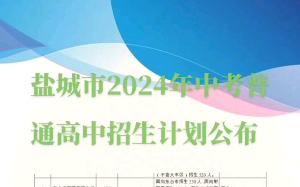 盐城市2024年中考普通高中招生计划公布哔哩哔哩bilibili