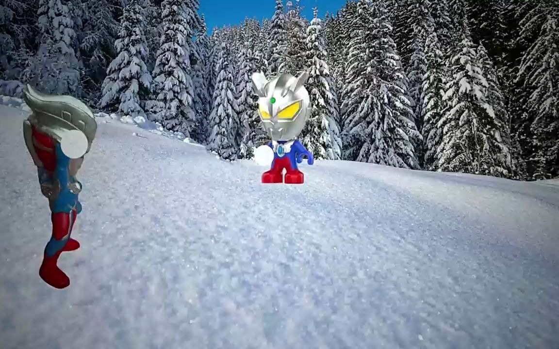 玩具启蒙视频:小赛罗奥特曼全家一起打雪仗堆雪人() 幼儿启蒙 动画