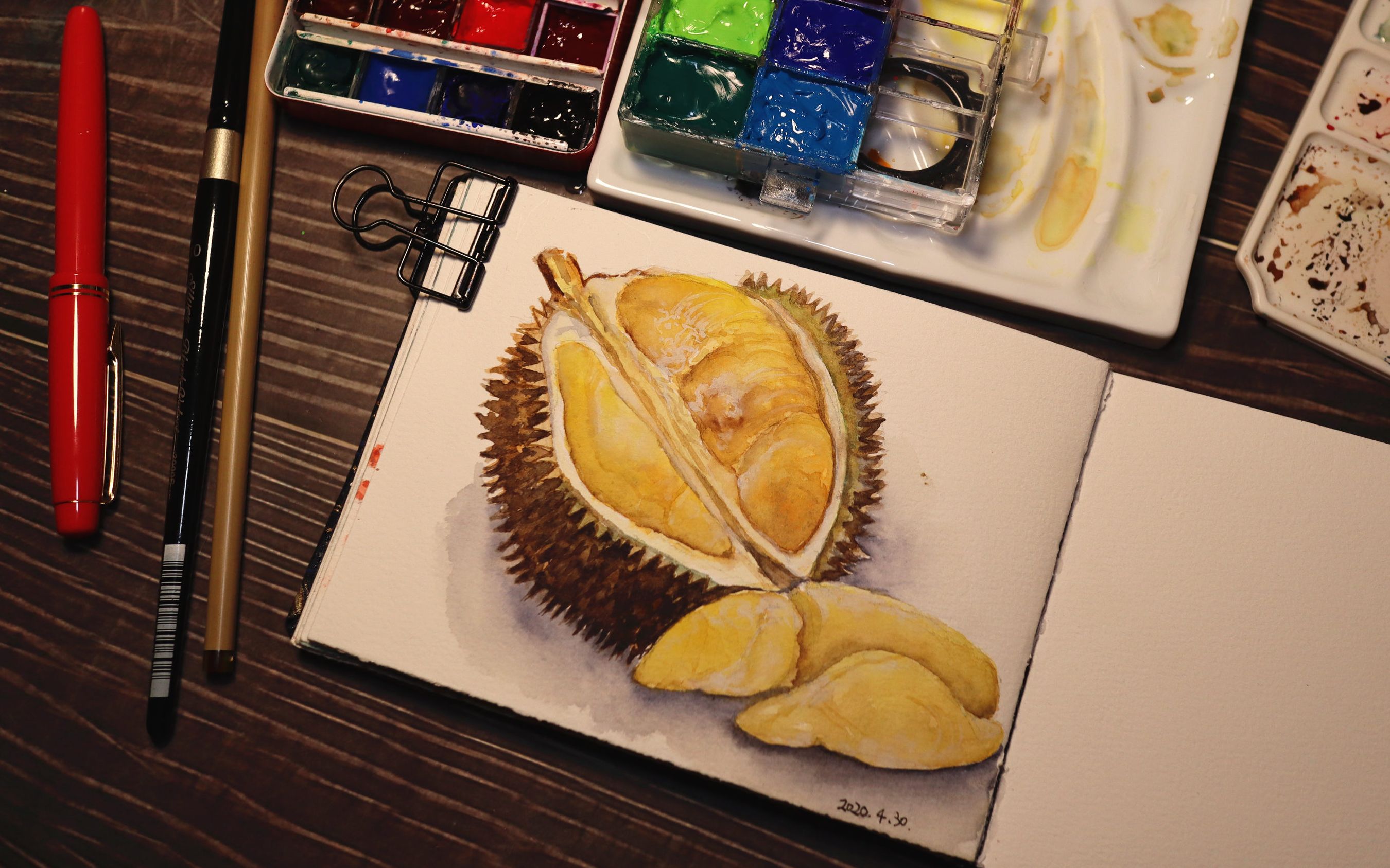 7今日份水彩美食-榴莲_哔哩哔哩 (゜-゜)つロ 干杯~-bilibili