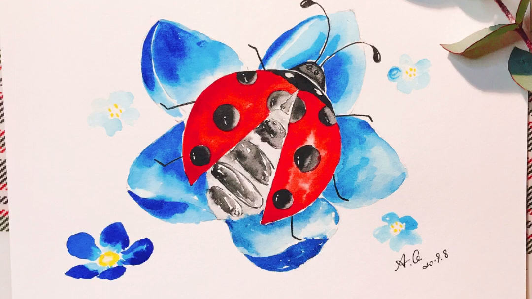 【水彩手绘】七星瓢虫～～ladybug watercolor_哔哩哔哩 (゜-゜)つロ