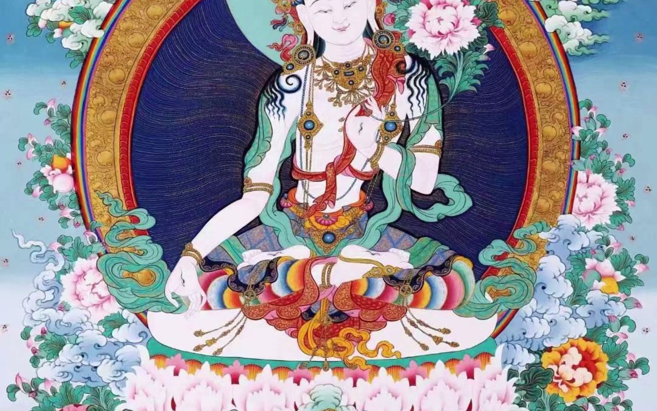 沃唐卡·现代·安多强巴画派·白度母唐卡