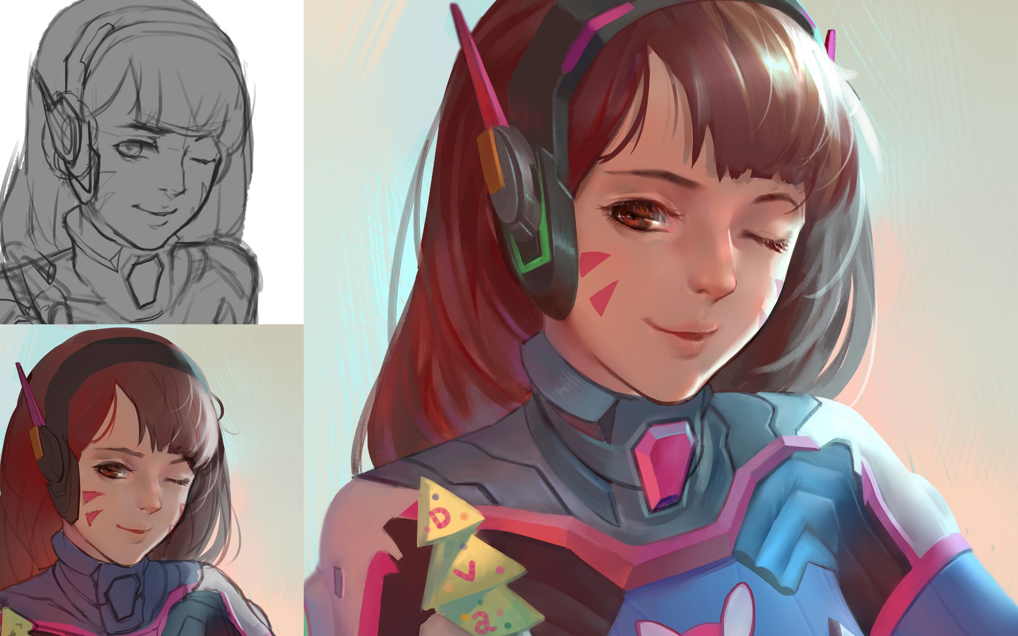 【厚涂】新手向光影配色技法 细化过程讲解^_^ 这次是dva的圣诞贺图