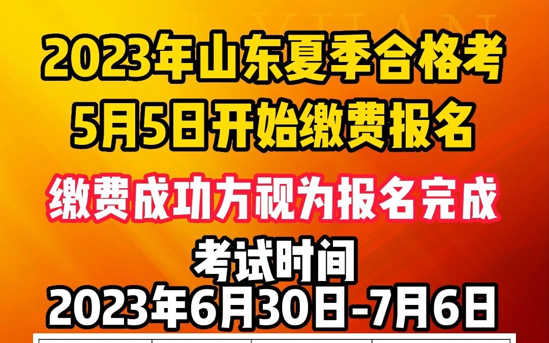 2023年山东夏季合格考5月5日开始缴费报名