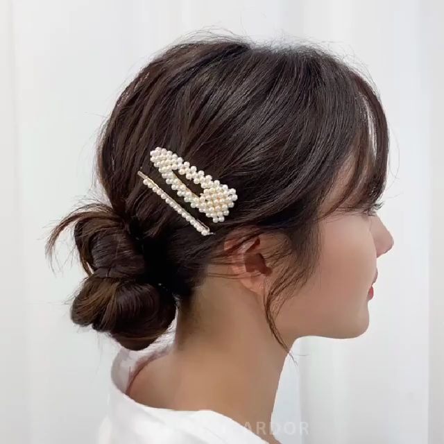 【韩国内双麻麻lisa分享】韩国发型师示范"优雅小清新的低发髻 珍珠