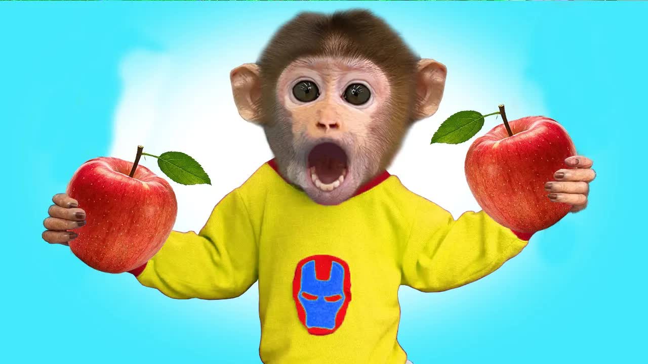 猴爸爸,猴宝宝一起摘苹果