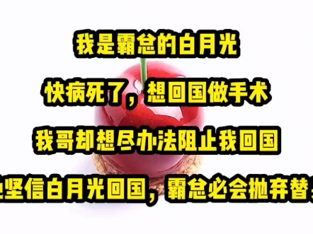 我是霸总的白月光,快病死了,想回国做手术,我哥却想尽办法阻止我回国.他坚信白月光回国,霸总必会抛弃替身.他是替身的终极舔狗.「病了就忍着,...