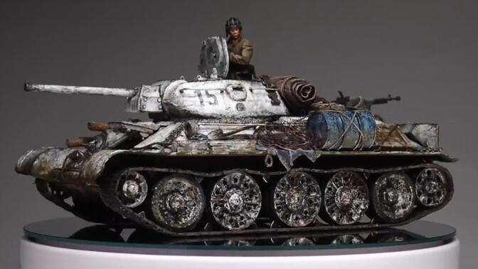 田宫 1/35 t34/76坦克模型 细节改造,冬季涂装