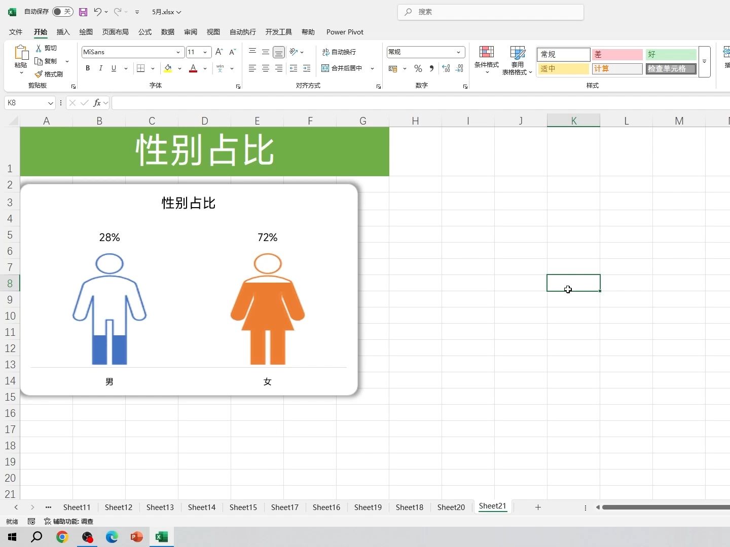 Excel制作性别占比图,让老板眼前一亮!哔哩哔哩bilibili