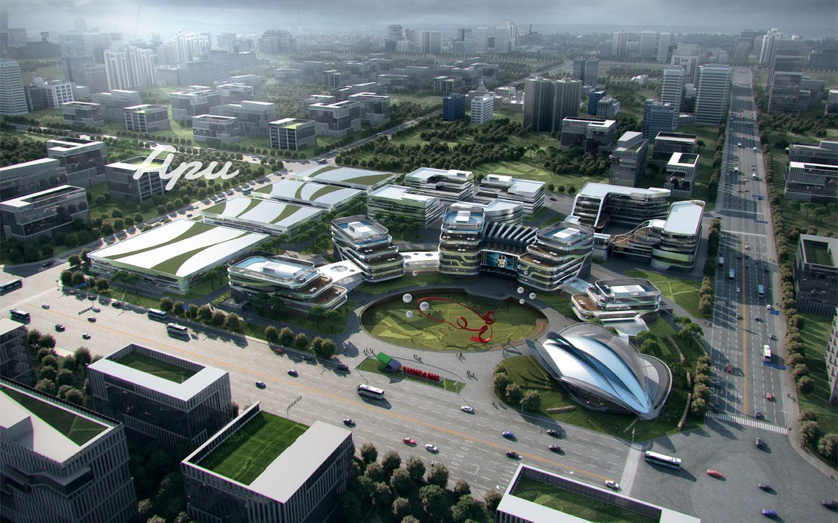 【3dmax】室外建筑表现建筑效果图渲染后期教程-高级金属质感大鸟瞰