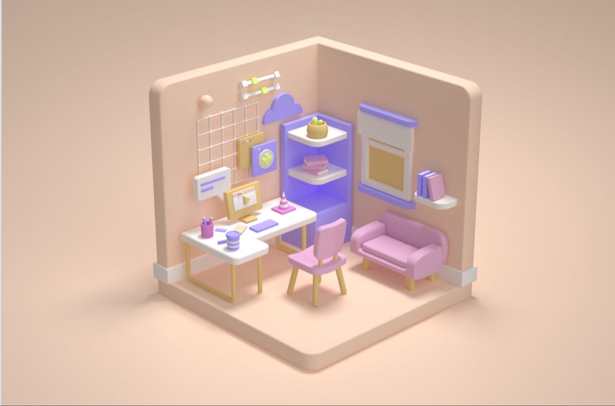 c4d 卡通房间一角小房子建模渲染教程