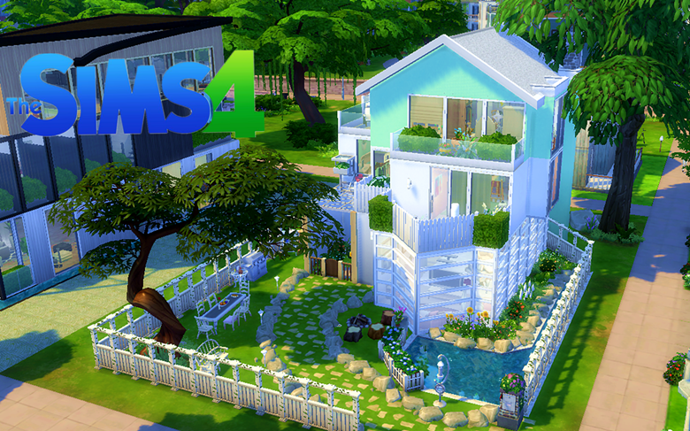 模拟人生4速建闺蜜之家三层白色小别墅无cc