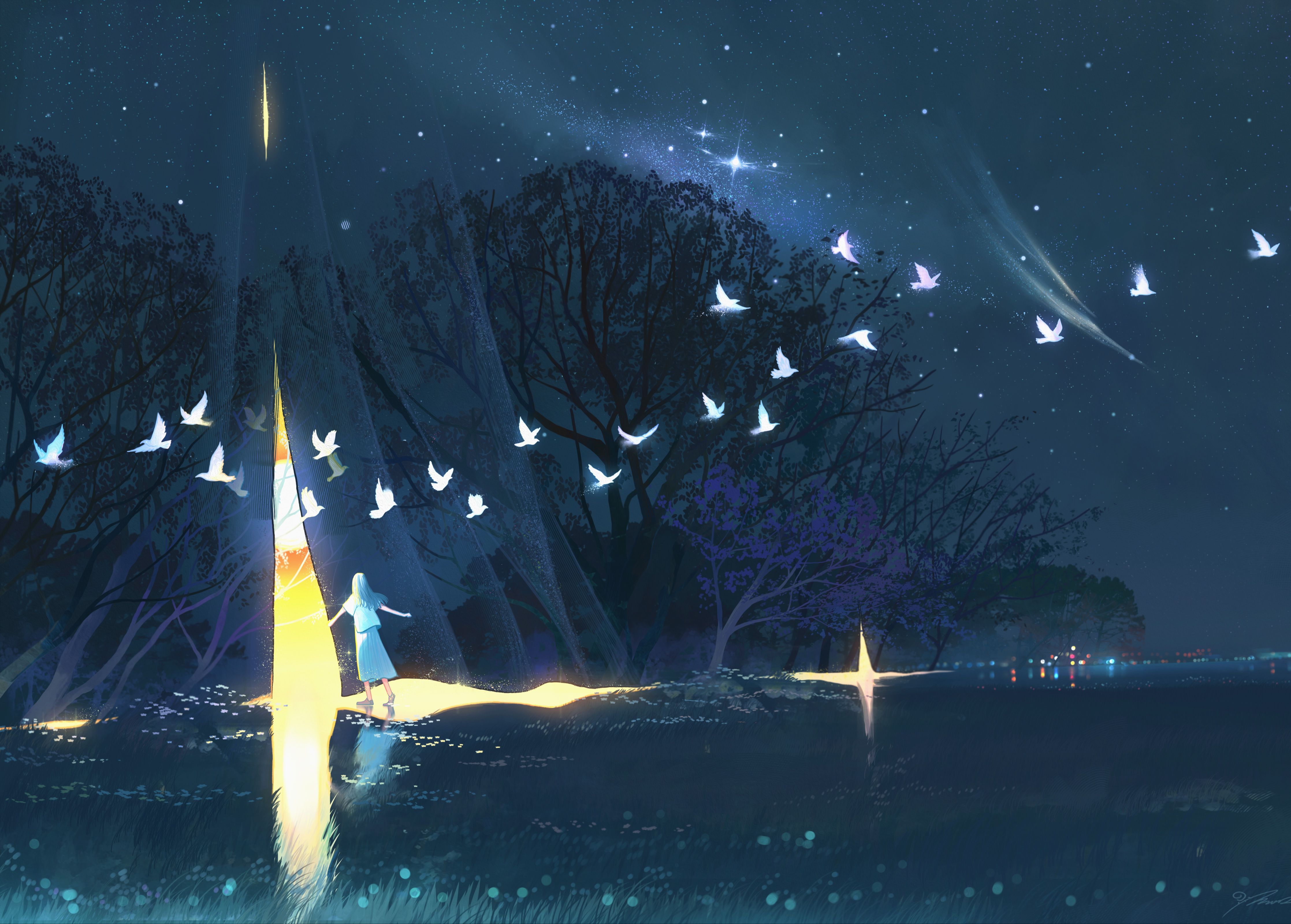 【治愈系插画】拉上晴空的窗帘,和我去看一场露天的电影吧