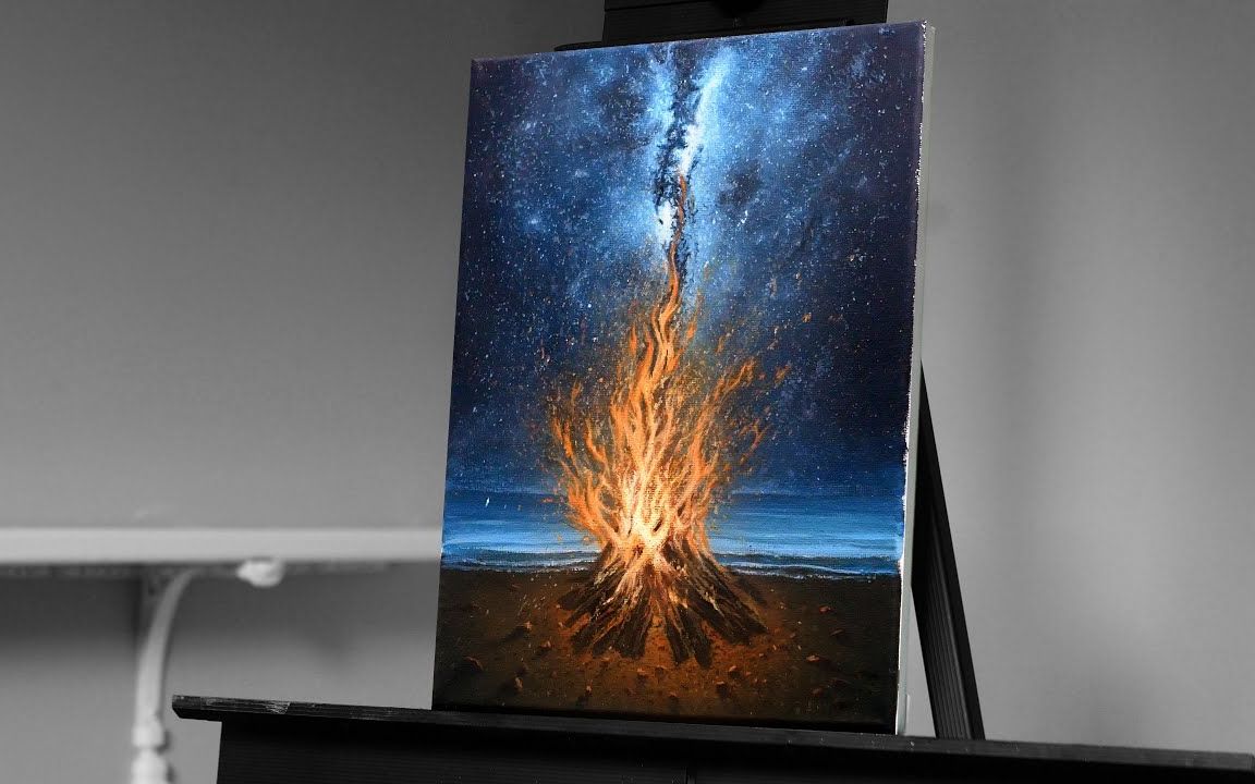【丙烯画】【绘画教程】【机翻中字】篝火-painting a campfire under