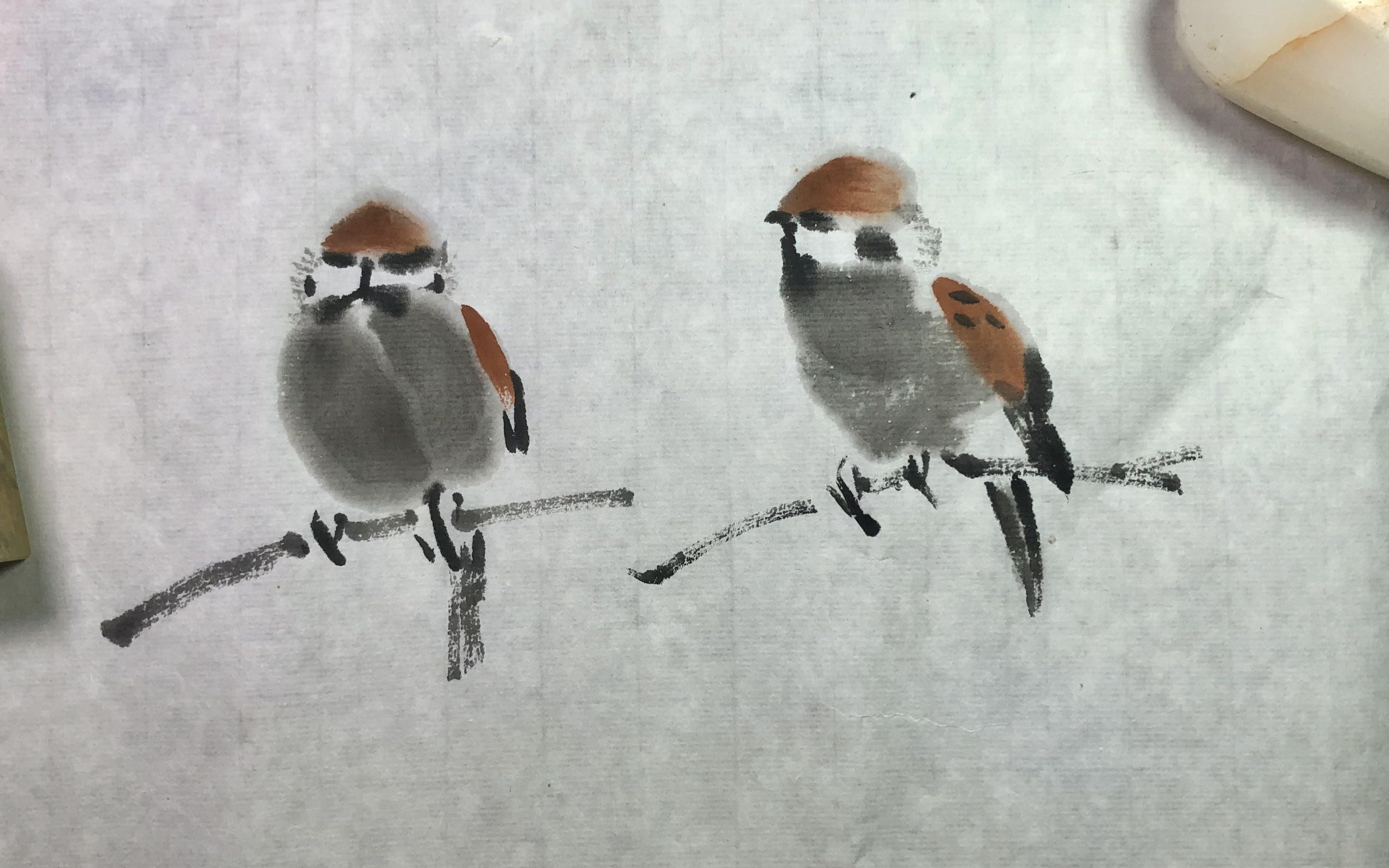 谷僧中国画,麻雀画法百态系列之站姿.