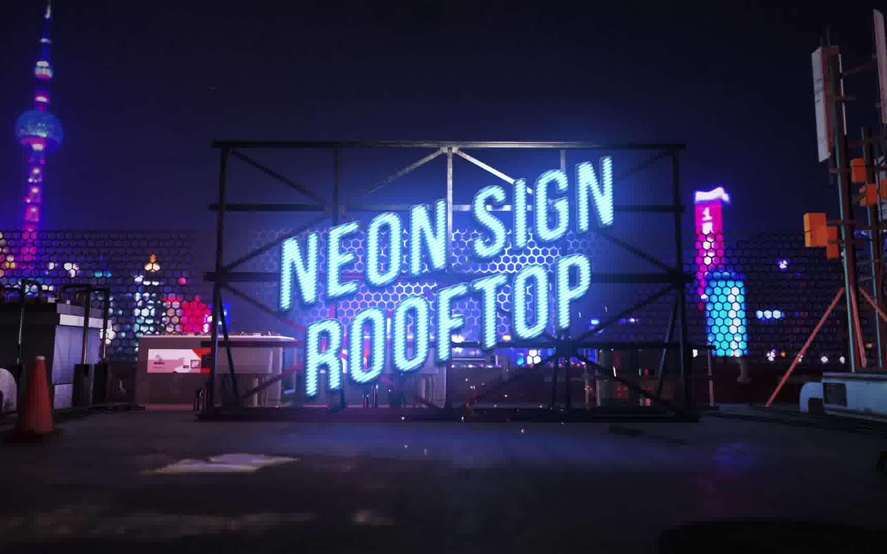 ae模板-赛博朋克天台霓虹灯发光文字特效的动态logo片头模板标识品牌