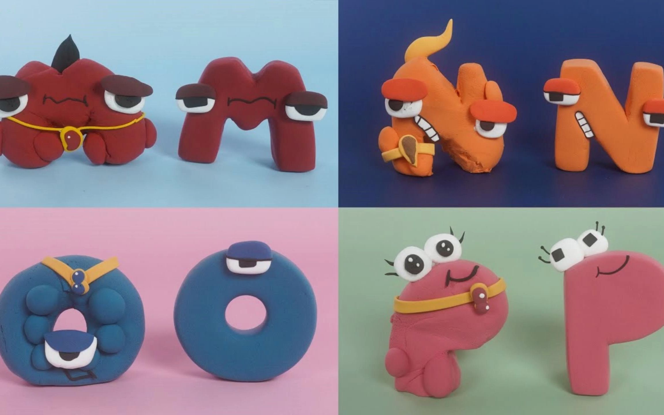 静态彩泥动画,英文字母mnop.