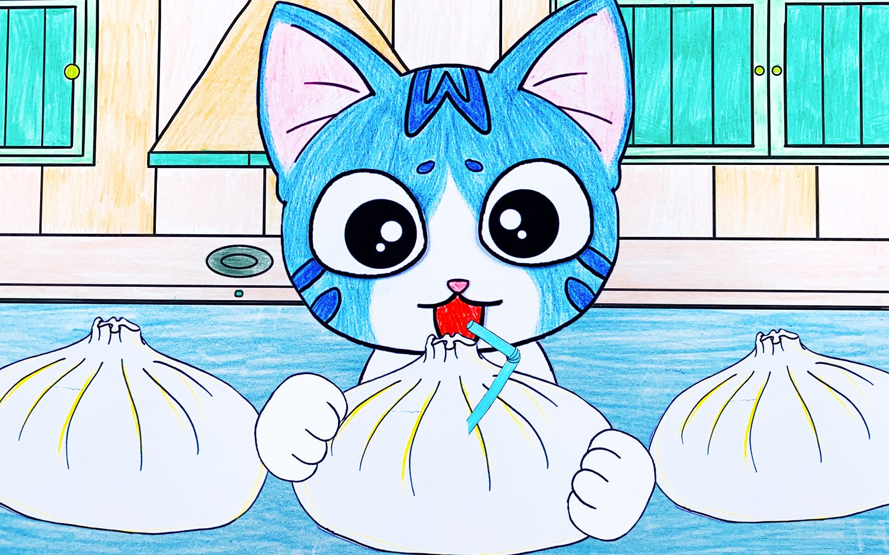 喵:好吃的蟹黄汤包73手绘定格动画73