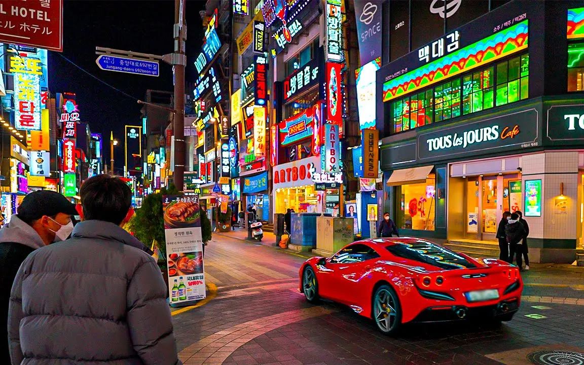[4k hdr] 釜山夜生活 赛博朋克西面街徒步之旅 韩国