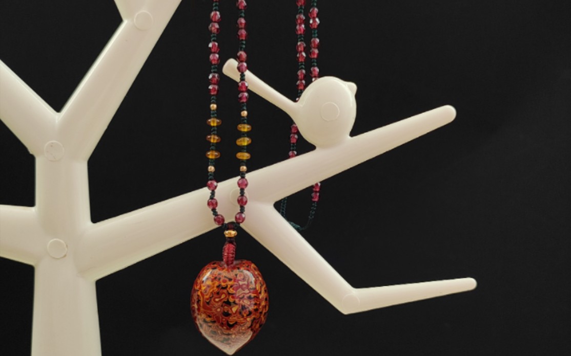 大漆工艺非遗传承 纯手工全新心形木制项链