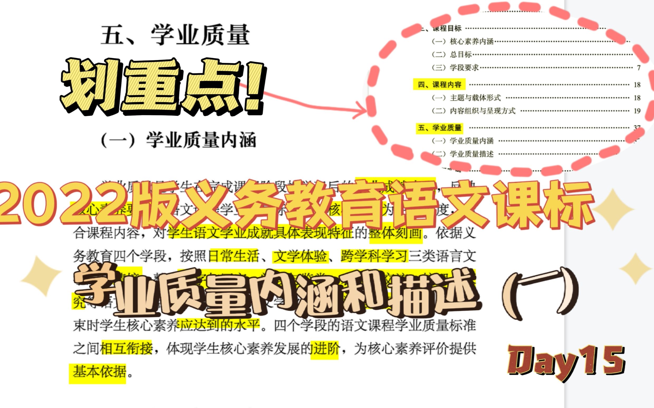 【学习新课标】(2022年版)语文课标划重点!打卡学习第15天:新增板块!学业质量板块,今天学学业质量内涵和描述的第一、二学段.哔哩哔哩bilibili